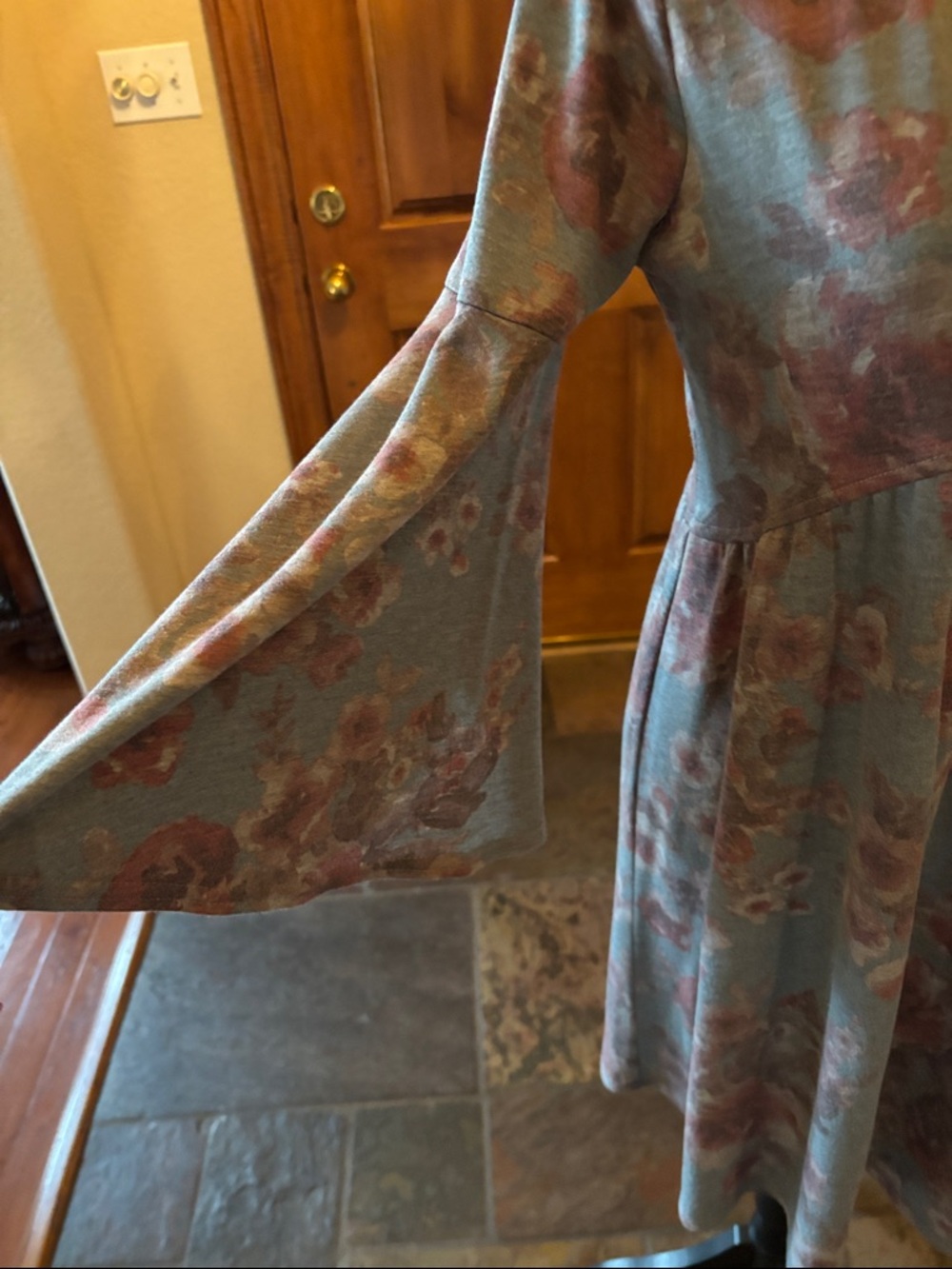 Uncle Frank Grayish Blue Floral V-Neck Long Sleeve Dress - Picture 3 of 5